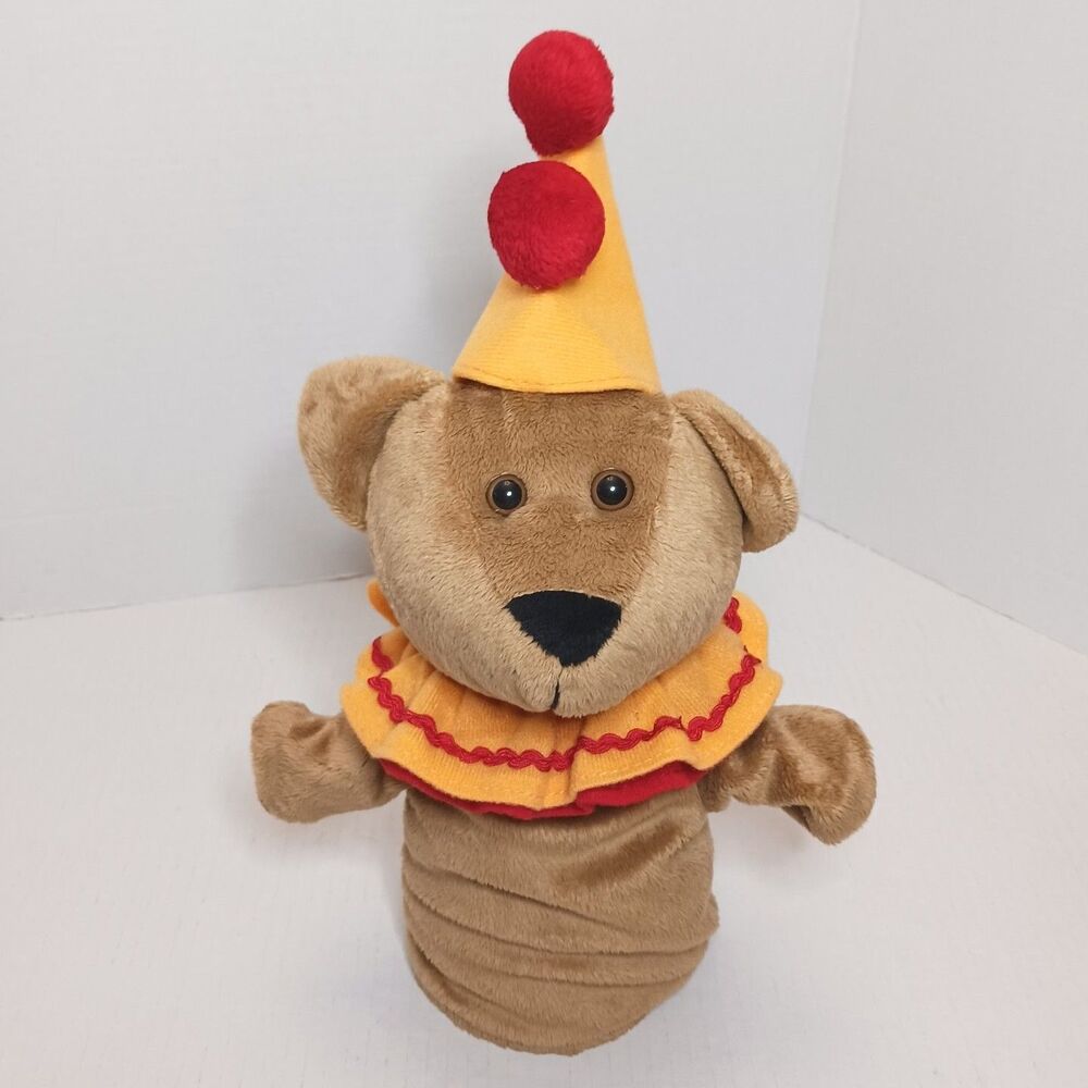 RESTORATION HARDWARE ORANGE RED CIRCUS CLOWN TEDDY BEAR PLUSH PUPPET